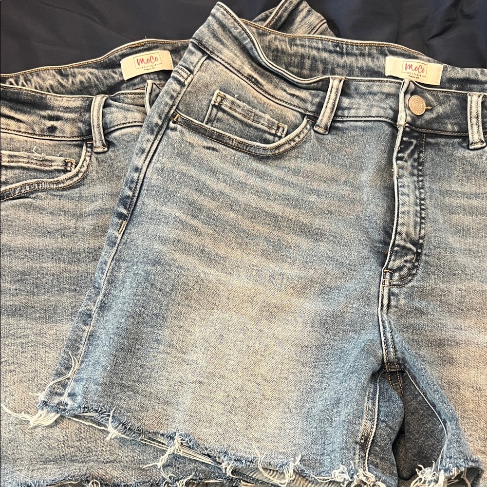 MoCo Boutique Heat Wave Tummy Control - Blue Frayed Denim Shorts (2 Pairs)